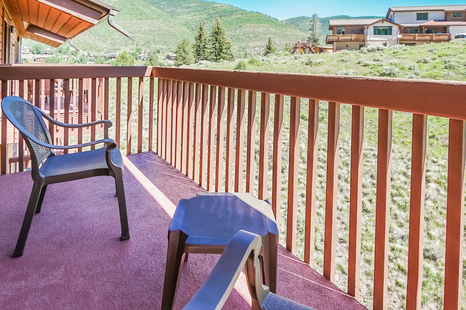 A peaceful view from the balcony at VRI's Cedar at Streamside in Colorado.